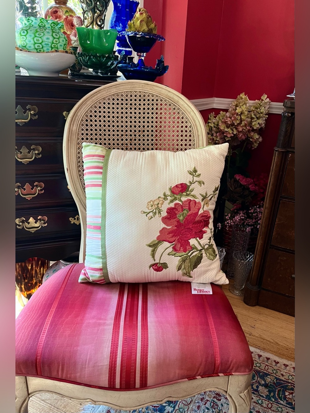 Better Homes & Gardens Cottagecore Floral Embroidered Quilted Pillow 16x16